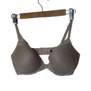 Natori Women T-Shirt Bra 36D Tan Lace Trim Contour Underwire Feminine Classic